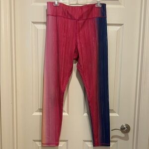 Xersion Women’s Ombré Striped Leggings Pink Purple Fuchsia Gold Full-length L